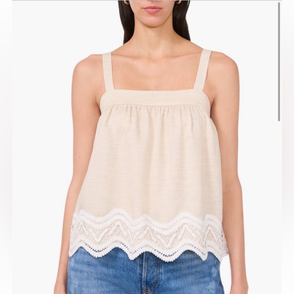 New Parker The Brighton Scalloped Babydoll Top Women's XL Tan White Lace Tank